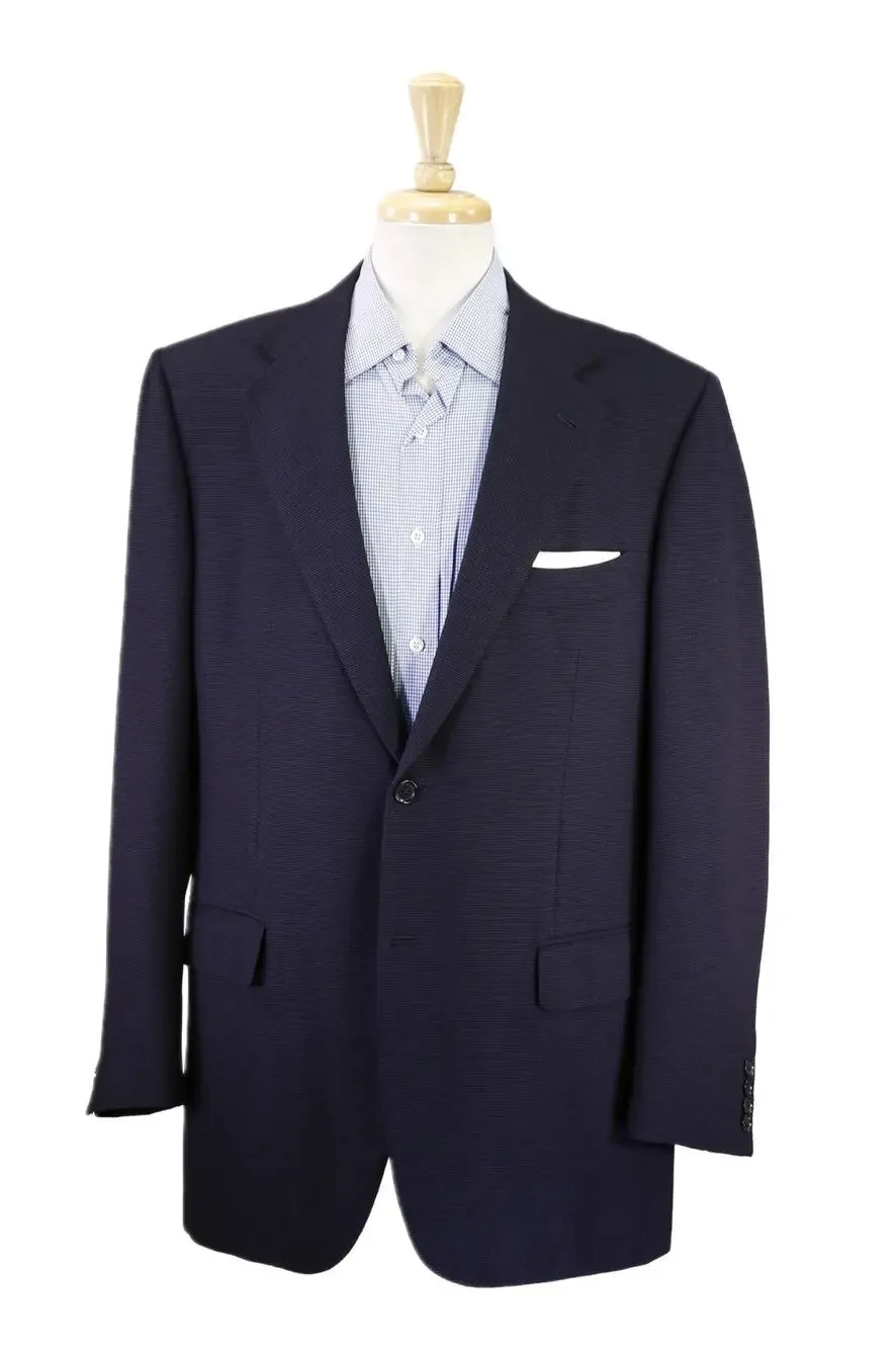 Luciano Barbera Navy Blue Knit Woven Wool 2-Btn Sportcoat Blazer 44L